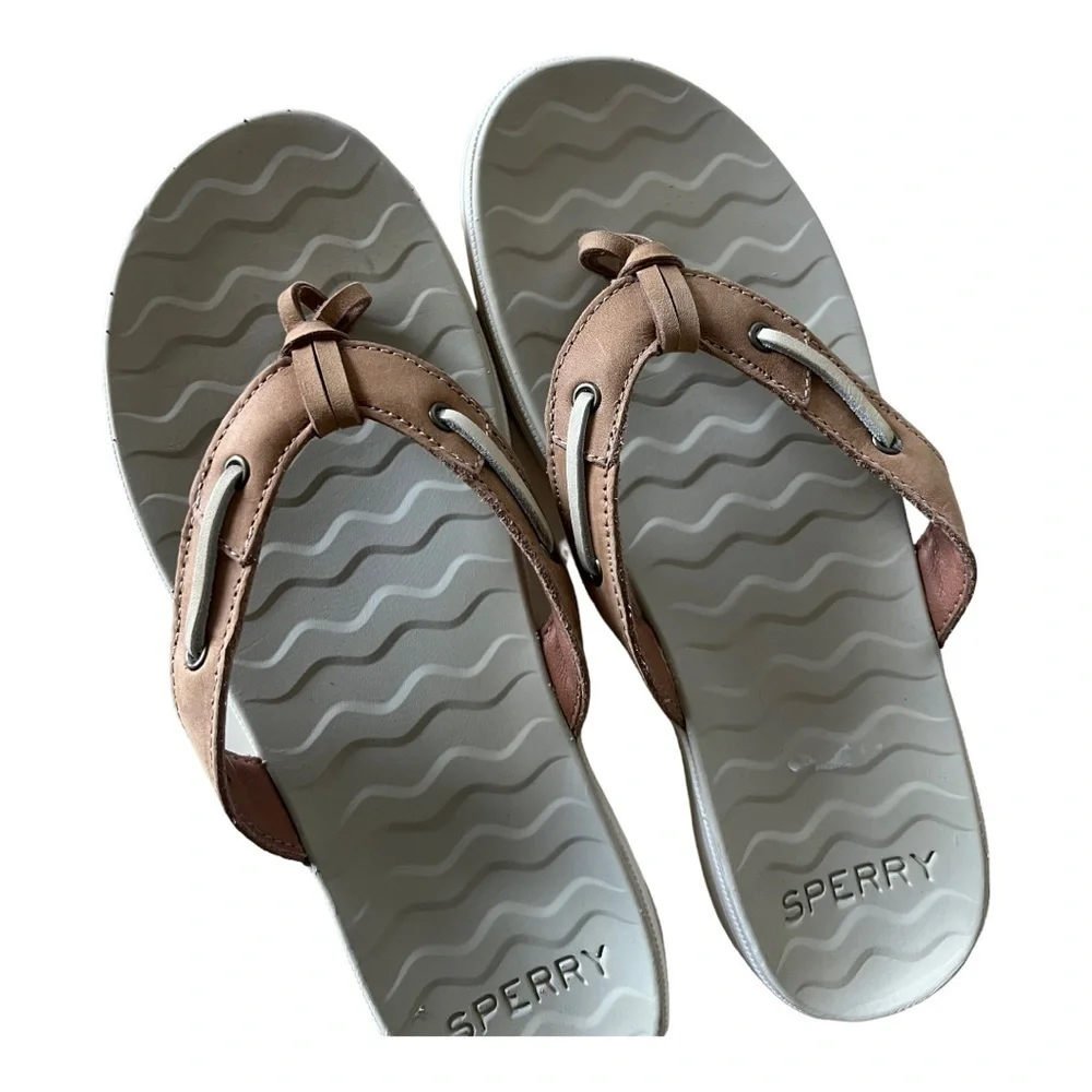 Sperry Top-Sider Waveside Brown Leather Women's Flip Flop Size 8.5M - Picture 6 of 6